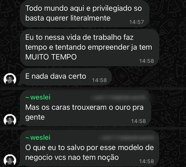 Aluno contando que finalmente encontrou um negócio que dá certo